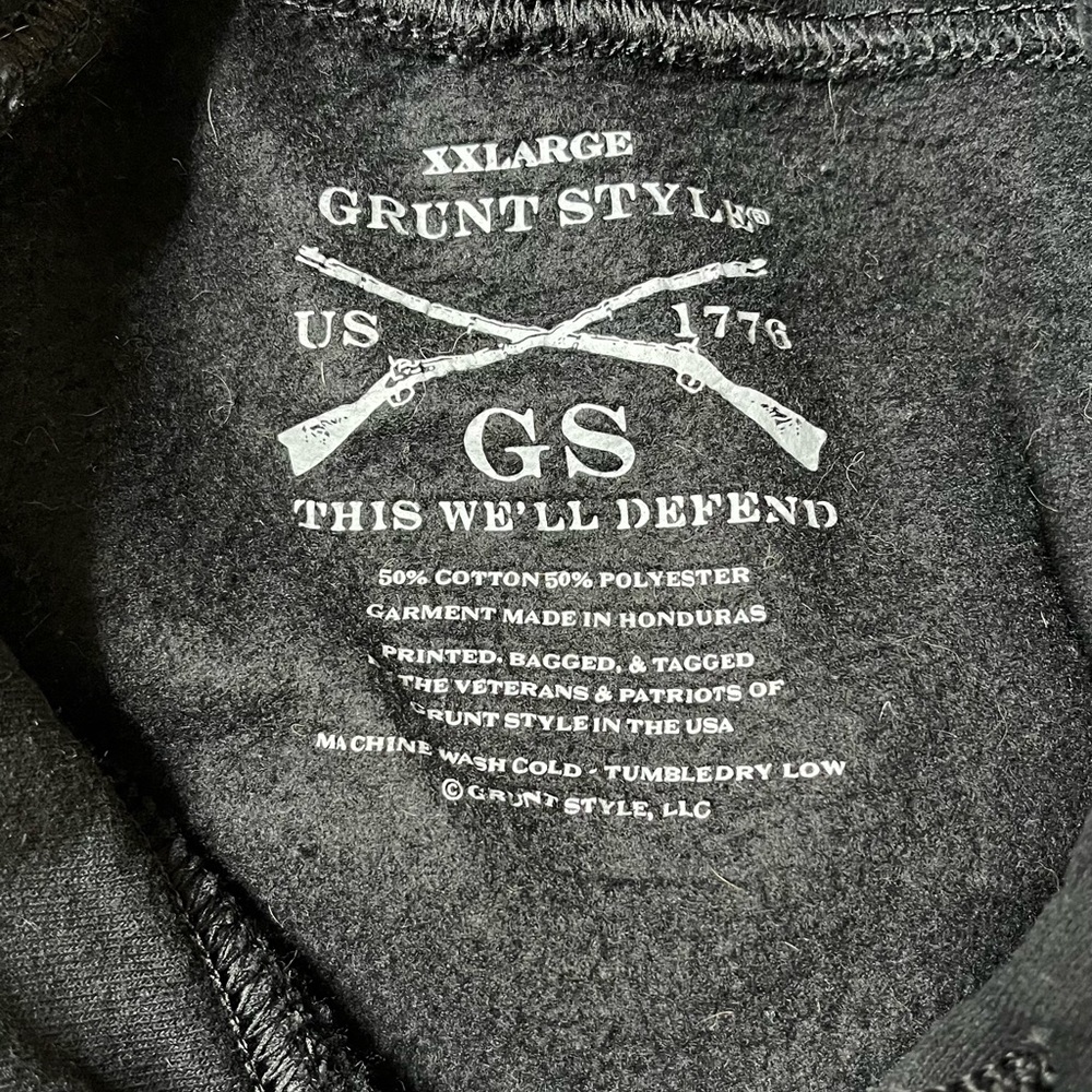 Grunt Style Black Hoodie with White Print - Picture 3 of 5